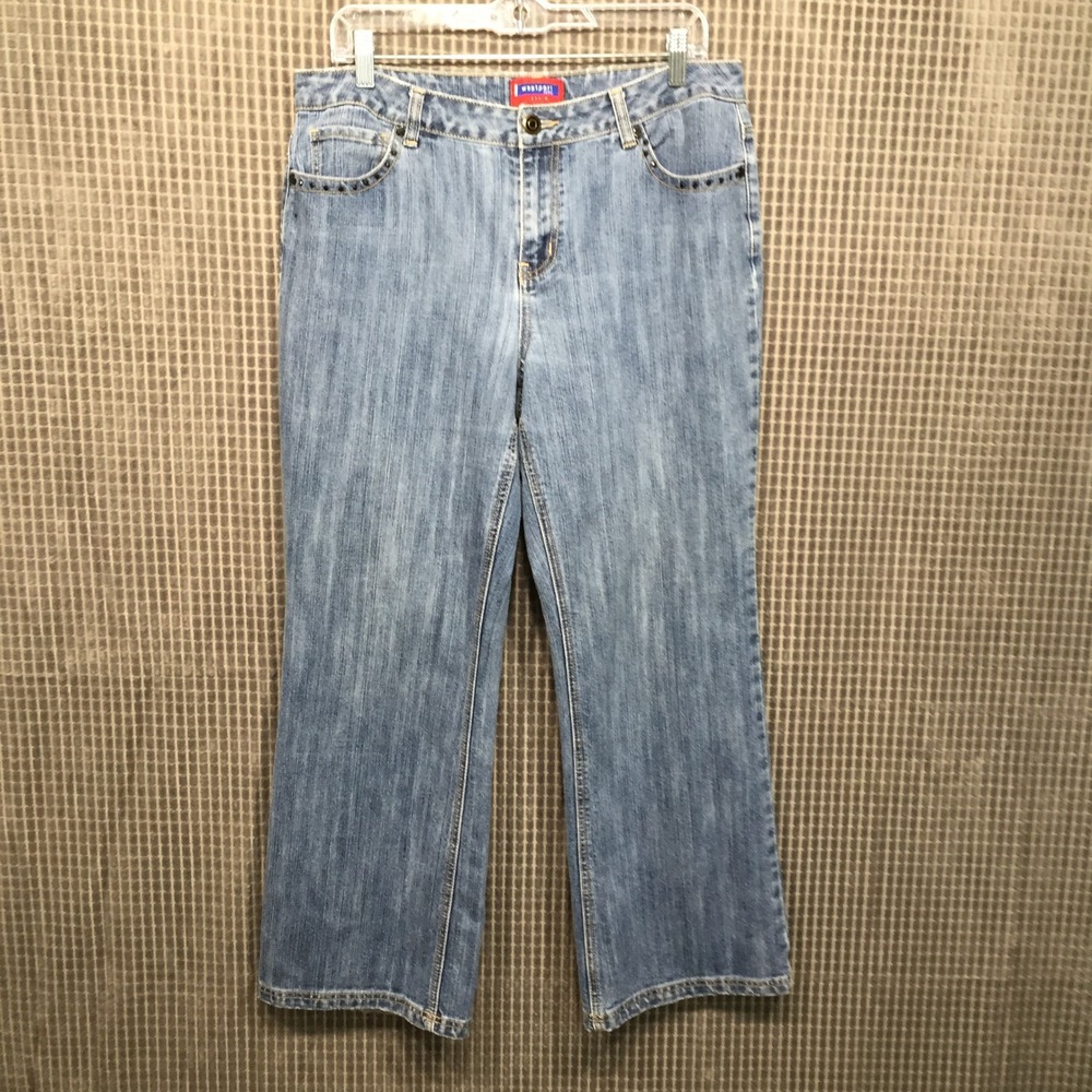 Westport Womens Denim Jeans 14P‎ Blue Good Beaded Embroidered Scroll Pockets